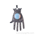 Opal Silver Alloy Hamsa Hand Fatima Pendant